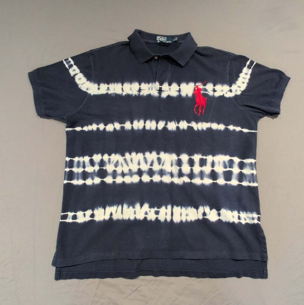 Polo Ralph Lauren Men's Tie-Dye Short Sleeve Polo Shirt Navy Blue XL